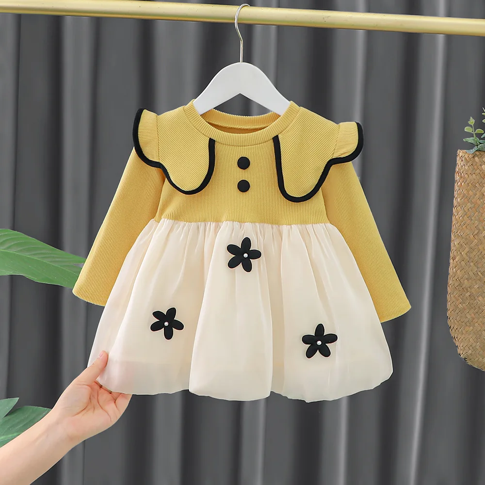 

Spring Autumn Baby Girls Casual Dress Toddler Jersey Flower Skirt Clothes Children Long Sleeve Princess Dress Kids Birthday Gift
