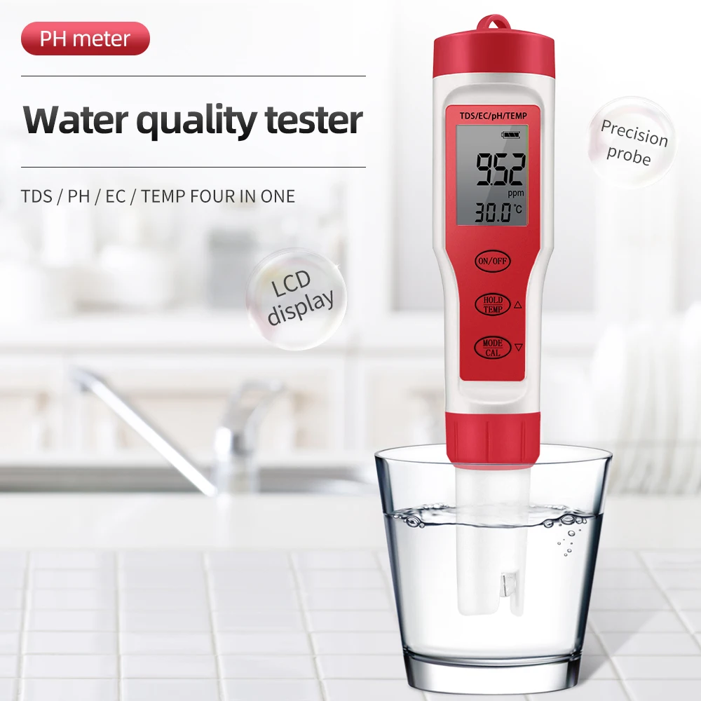 4 in 1 PH Meter PH/TDS/EC/Temperature Meter Digital Water Quality Monitor Tester for Pools Drinking Water Aquariums 2