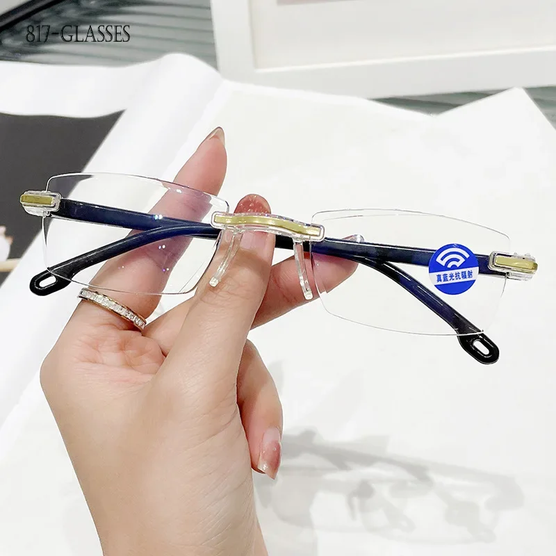 

2023 Retro Reading Glasses for Men Women Anti-blue Presbyopic Eyewear Frameless Trimming +1.0 To +4.0