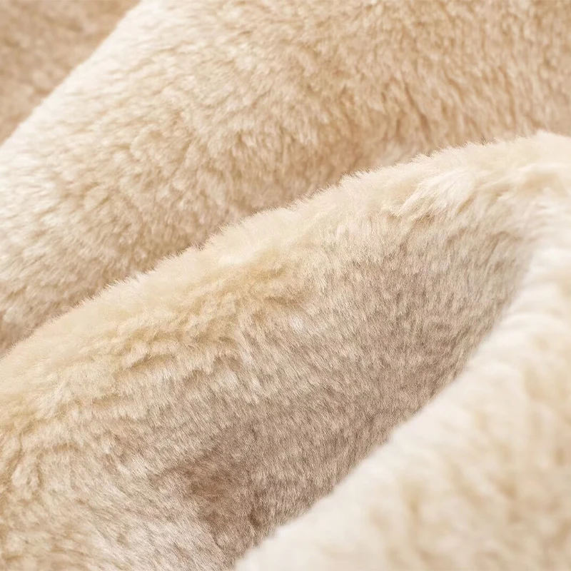 Vintage Lambs Wool Jacket For Women Loose Fleece O-neck Single Breasted Pockets Long Sleeve Fur Coat Autumn Winter Lady Outwear