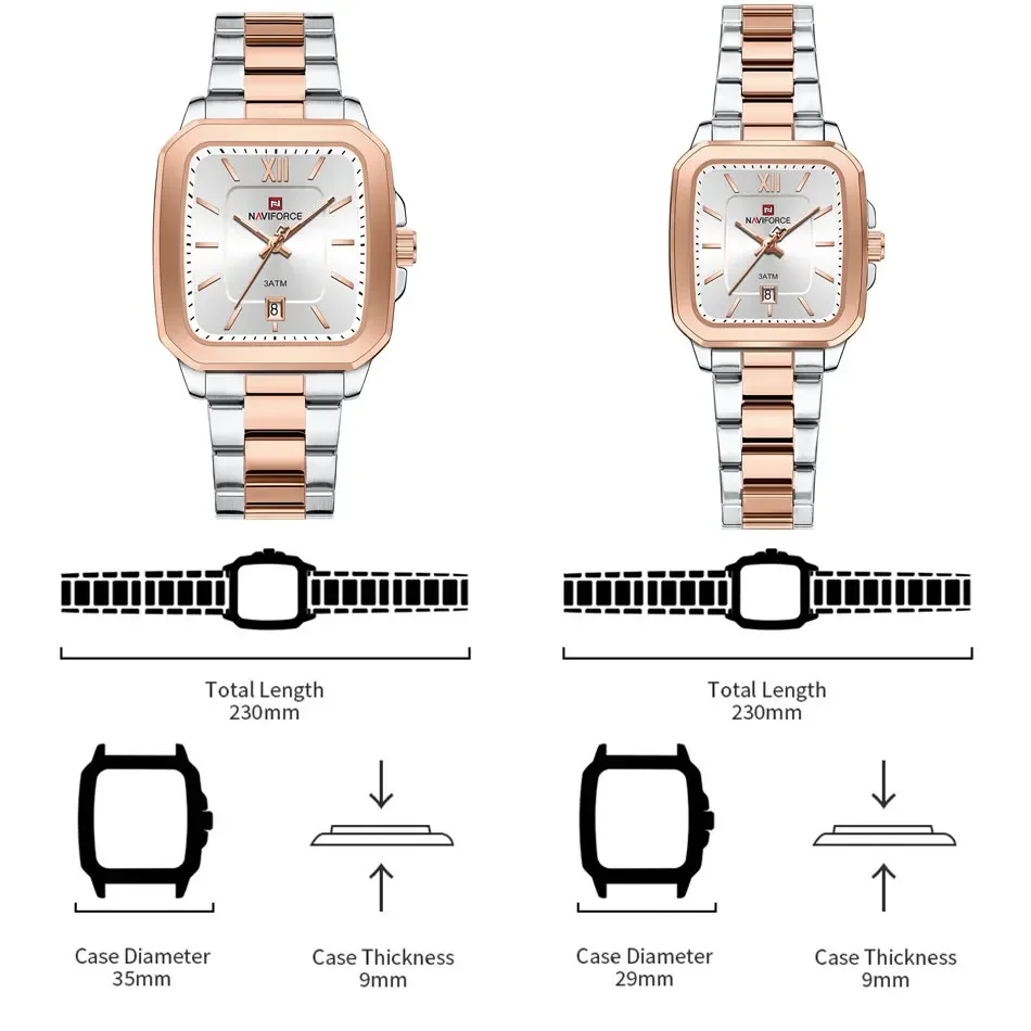 NAVIFORCE Couple Waterproof Casual Fashion Quartz Watches for Women Men Ladies Stainless Clock Lover's Date Gift quartz watch fashion couple watches