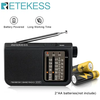 Retekess 아날로그 AM FM 라디오 트랜지스터 단파 라디오, 대형 손잡이가 있는 AA 배터리로 구동, 실내 및 시니어에게 이상적, V117