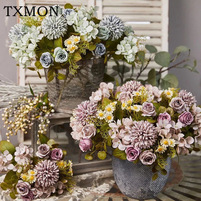 Simulation autumn rose ball chrysanthemum bouquet artificial green