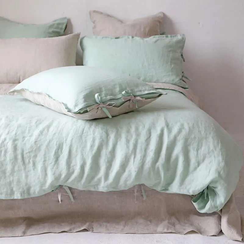 

Pure Linen White Duvet Cover, Monochromatic Comforter Cover, AB Side Quilt Cover, Light Blue Linen, King Size Bedding, 240x260