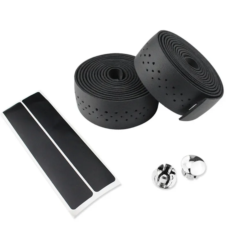 Bicycle Handlebar Tape 2 Roll Road Bike PU Leather Perforated Belt Breathable Soft MTB Fixed Gear Belt Cycling Accessory