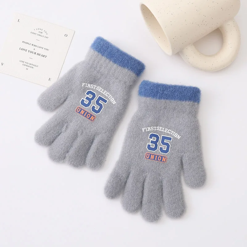 Kids Knitted Gloves Winter Warm Full Fingers Mittens Boys Handsome Cold-proof Soft Children Gloves For 4-8 Years
