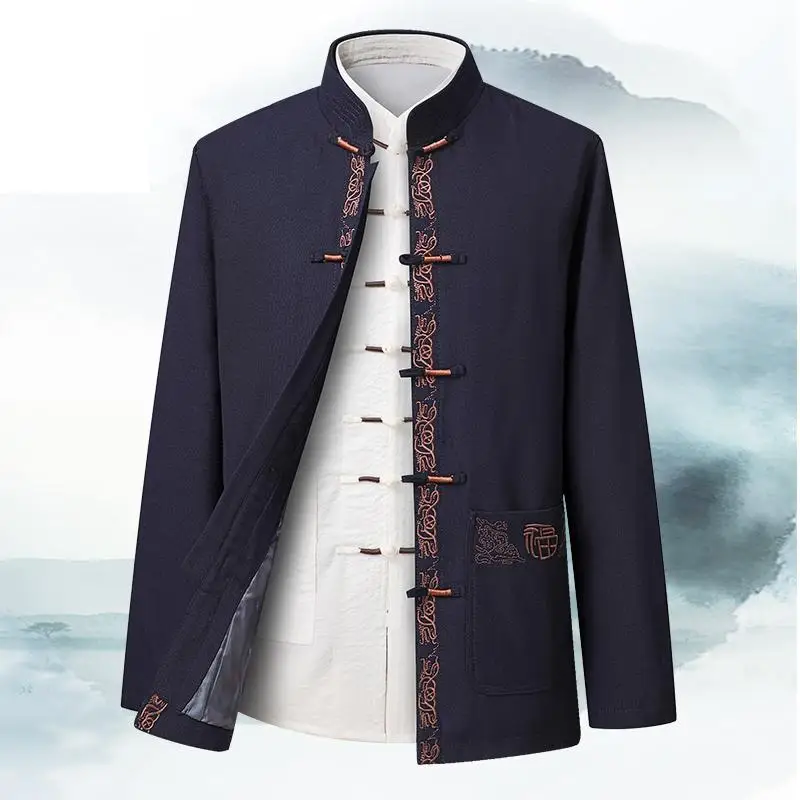 Spring Autunm Men Embroidery Tai Chi Clothing Male Tang Suit Chinese Traditional Cotton Linen Kung Fu Wushu men chinese style shirt