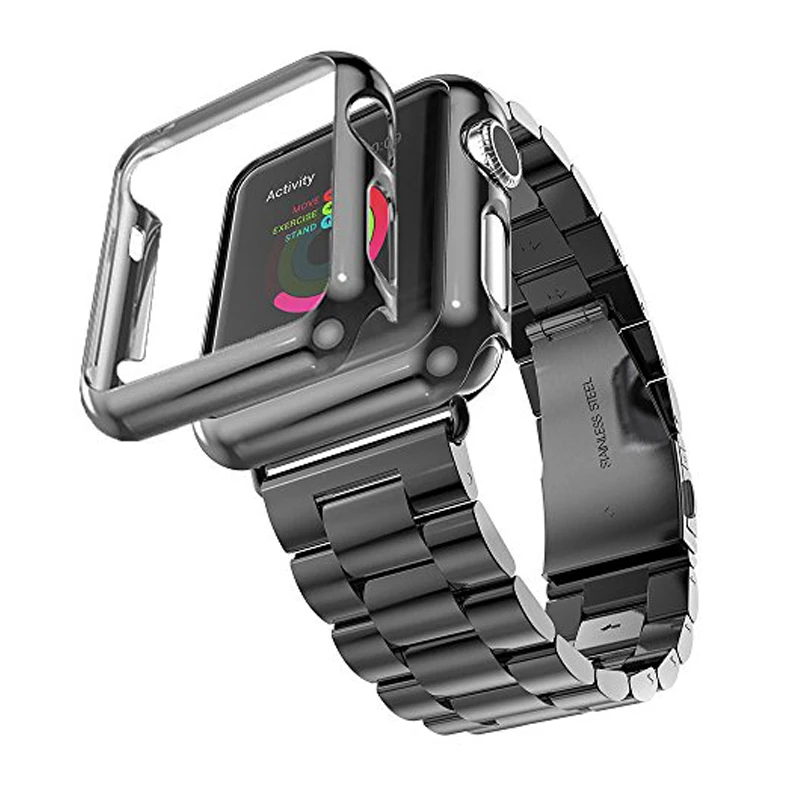 

Чехол и ремешок для Apple Watch band 45 мм 44 мм 40 мм 42 мм 38 мм, металлический браслет из нержавеющей стали для iWatch series 3 4 5 6 SE 7 41 мм 45