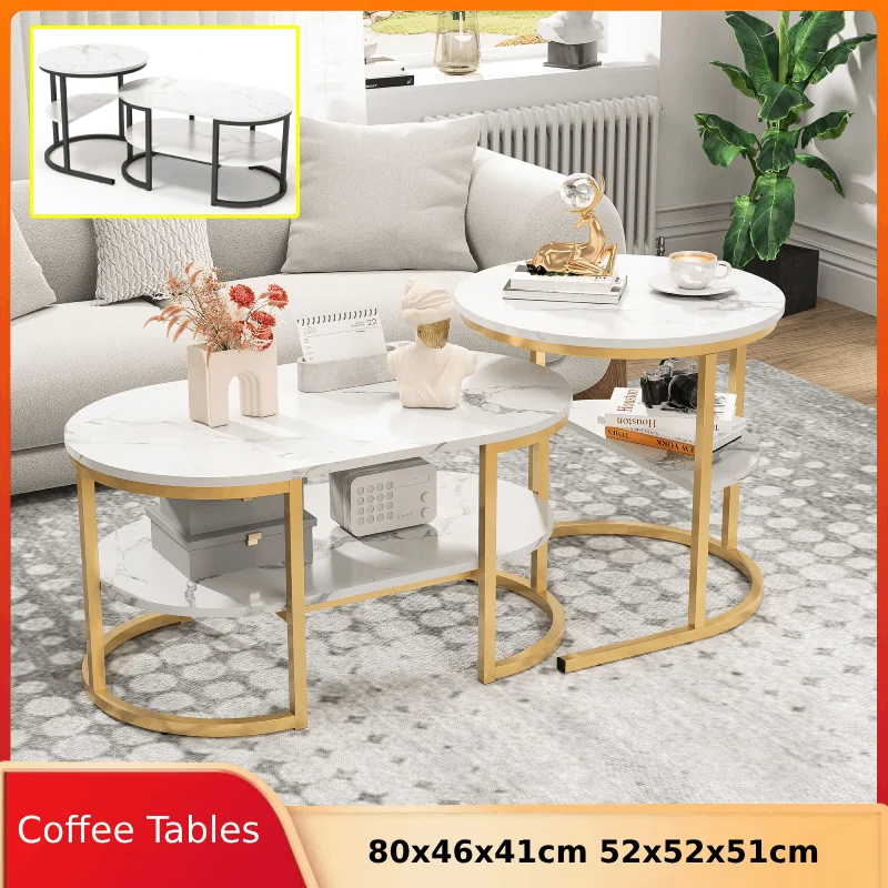 Anajqaqia Ensemble de tables basses modernes Tables d'appoint rondes 80x46x41cm 52x52x51cm