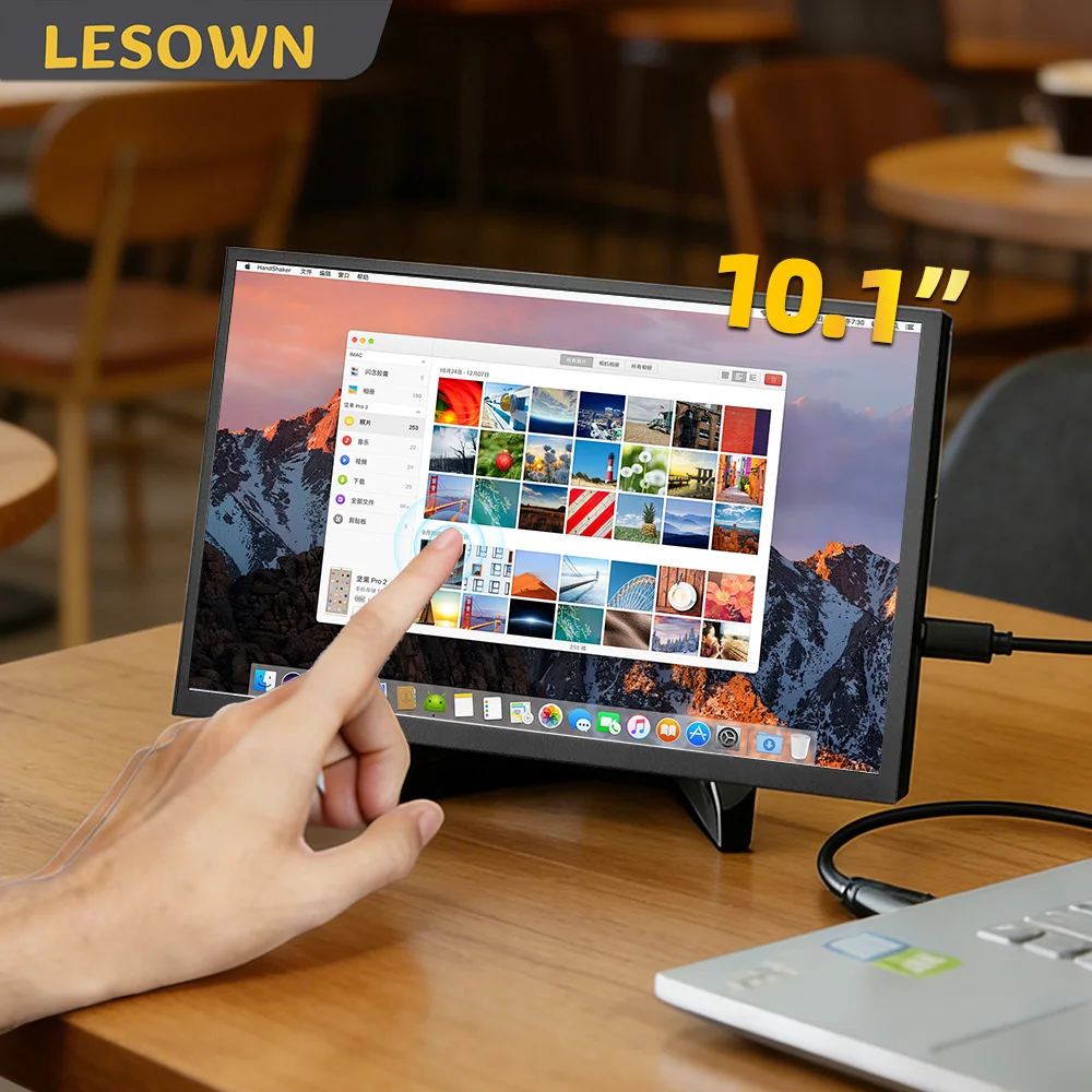 LESOWN 추가 모니터 10.1인치 휴대용 미니 디스플레이 1280x800 IPS LCD USB-C 외부 모니터 Windows용 드라이버 프리 설정