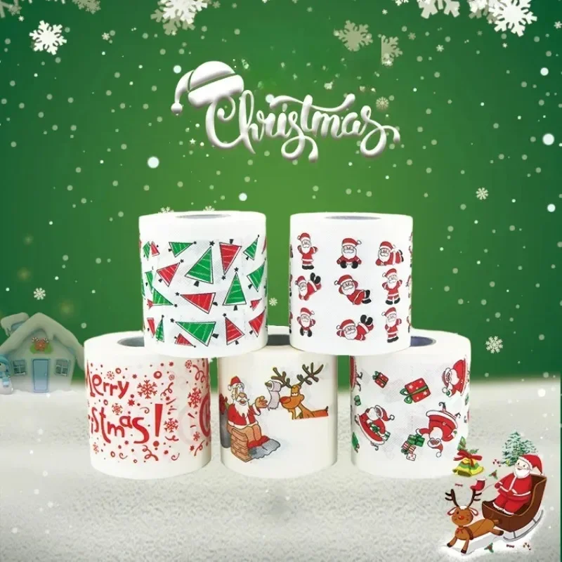 1 Roll Home Decoration Merry Xmas Toilet Paper Christmas Pattern Series Printed Disposable Toilet Paper For Party disposable toilet paper