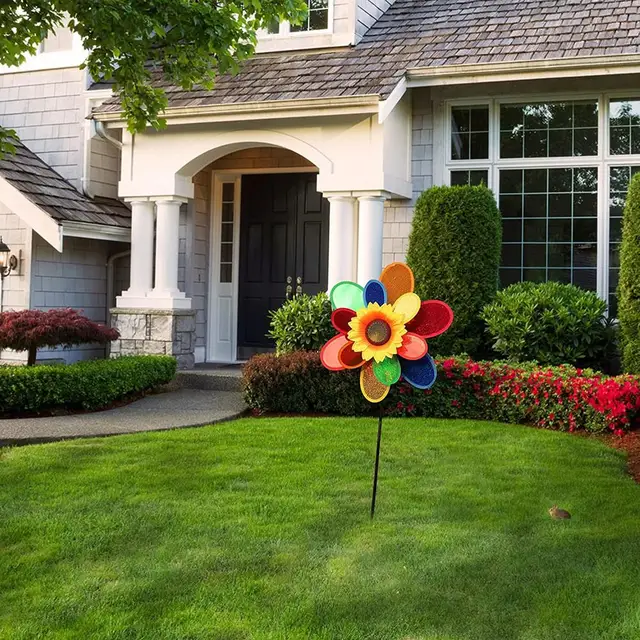Kettősrétegű, Napraforgó Alakú Szélmalom Elrendezésű Csapok Színes Flitter A Kertpark Kültéri Dekorációhoz - Image 3