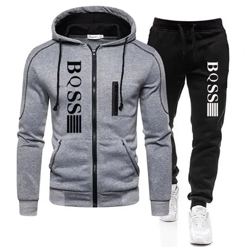 Tracksuit Set Fashion Tracksuit Men Suit Autumn Zipper Cardigan Jacket + Sweatpants Stripe Running Fitness Basketball Jogging 2 Piece Set