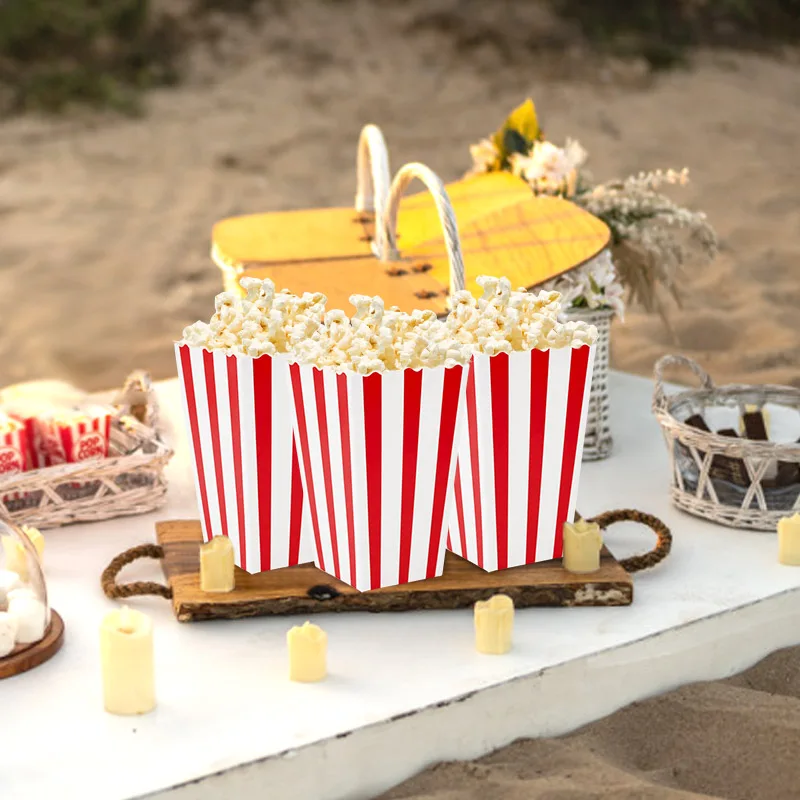 Set of 10 Red & White Striped Popcorn Snack Boxes - Perfect for Movie Nights, Birthdays, and Carnivals