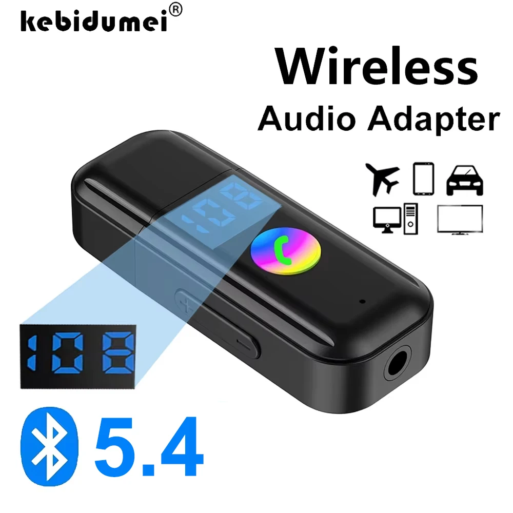 Bluetooth audio receiver Bluetooth 5.4 Audio Receiver Transmitter AUX USB Audio adapter LED Dispaly FM Wireless Adapter for Car TV Speakers PC
