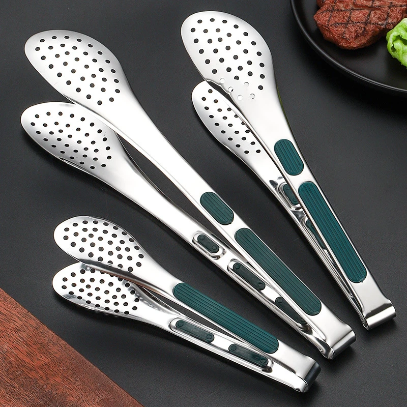 1PC Stainless Steel Food Tongs BBQ Meat Salad Bread Clip Barbecue Grill Non-Slip Clamp Cooking Tools Kitchen Accessories