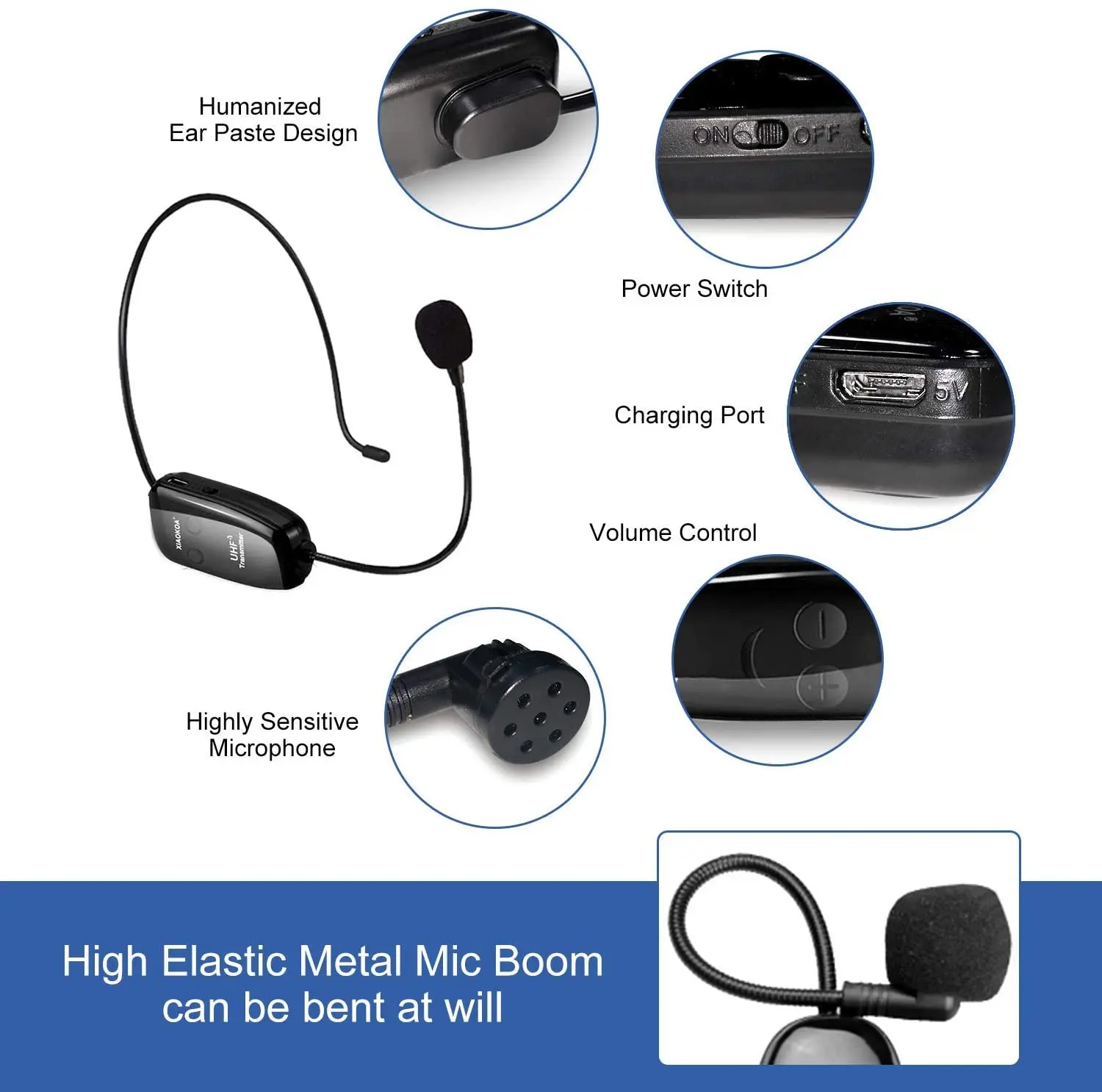 Wireless Microphone  Headset, UHF Wireless Mic Rechargeable Headset and Handheld 2 in 1, 50M  for Voice Amplifier LOCOCO