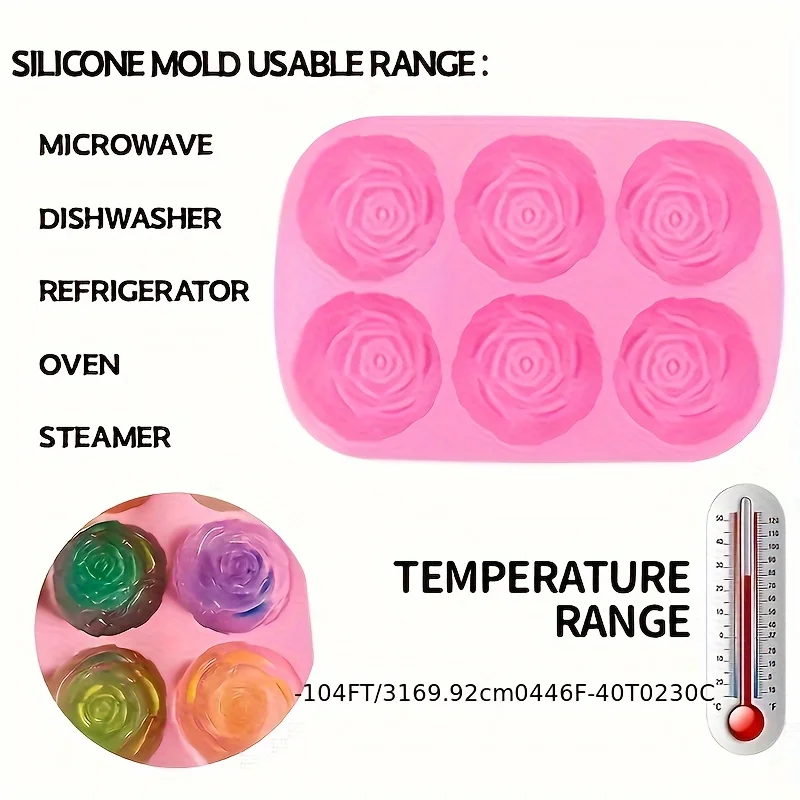 6 Holes Flower Rose Handmade Soap Candle Mold Silicone Cake Mold Bakeware Baking Dish Pan Muffin Mould Rose Ice Cube Soap mold