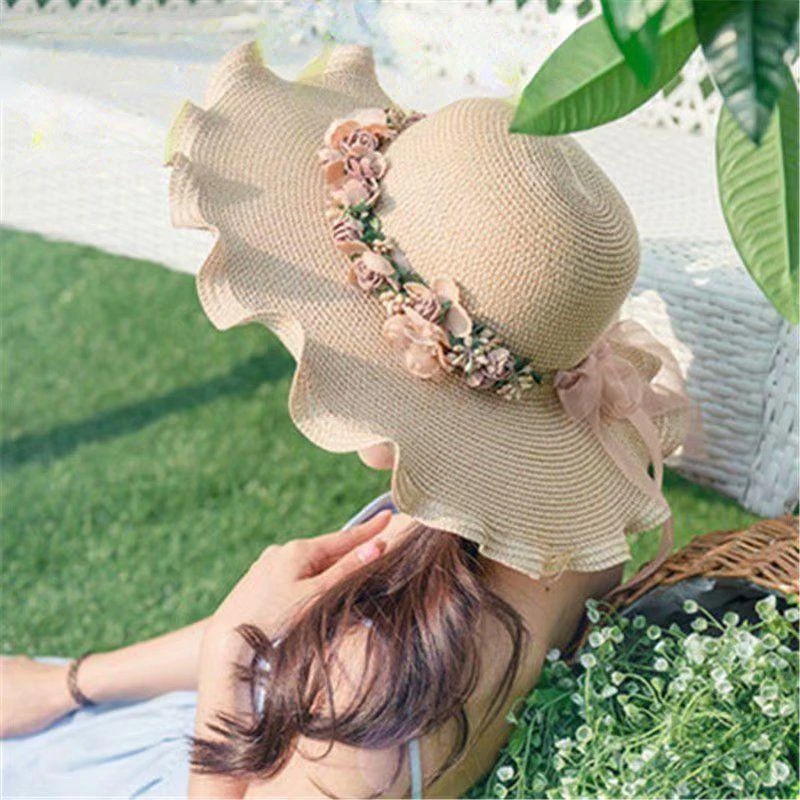 

2022 New Summer Cool Straw Hat with Flower Sun Protection Big Brim Beach Sun Hats for Women Casual Fashion Seaside Hat Korean