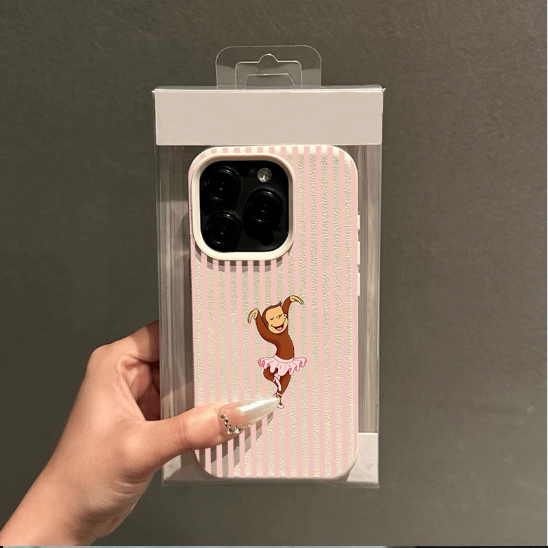 Pink Striped Dancing Monkey Pattern Phone Case