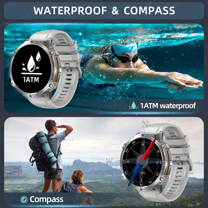 LIGE New 900mAh Large Battery Smart Watch Men Outdoor Sports 1ATM Fitness Tracker Voice Call AMOLED Smartwatch Compass Bracelet
