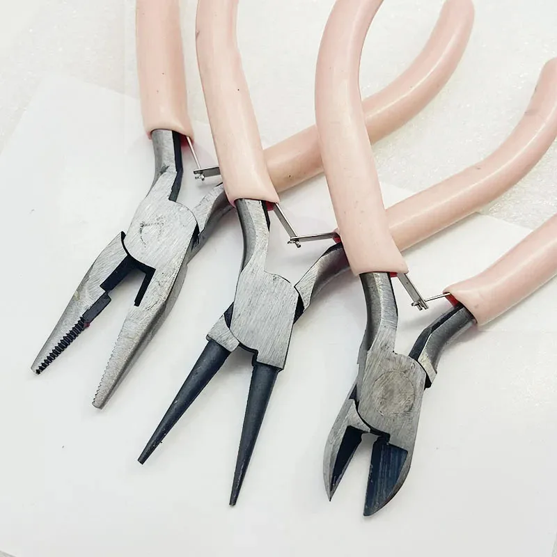 Universal Pliers Pink Handle Nickel Iron Single Section Round Concave for Handmade Jewellery
