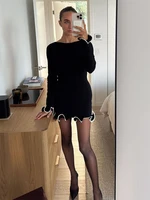 TARUXY Spring New Knitted Mini Dress For Women Fungus Contrast Color Slim Sweater Dress Elegant Female Party Clothes Long Sleeve - Image 4