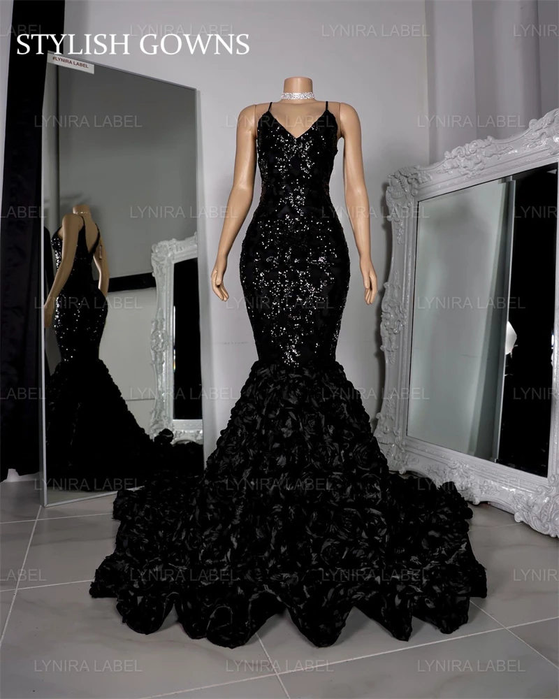 

Sparkly Sweetheart Long Prom Dress For Black Girls Sequined Birthday Party Dresses Mermaid Evening Gown Ruffles Robe De Bal