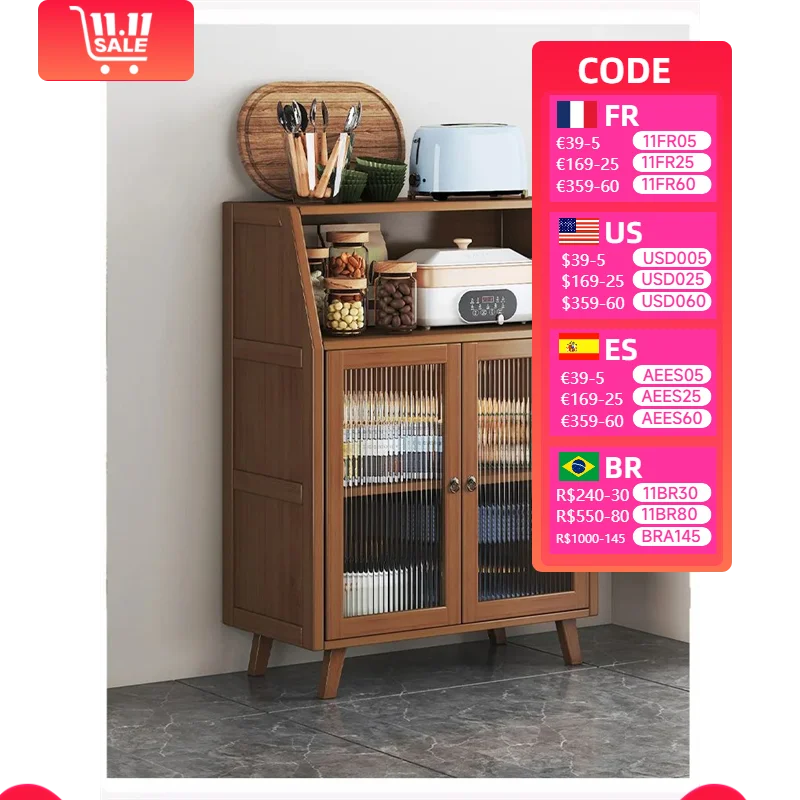 Bamboo solid wood kitchen storage cabinet side table furniture living room and dining room furniture Kitchen cabinet alacena