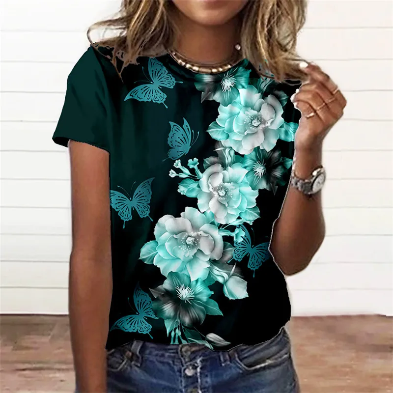 

2023 Women's T-shirt 3d Floral Graphic T-shirt Oversized Silhouette T-shirt Streetwear Fashion Trend Short Sleeve Shirt 6xl