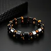 Hot selling men's tiger eye stone bracelet men's bracelet fashion bead black stone elastic bracelet