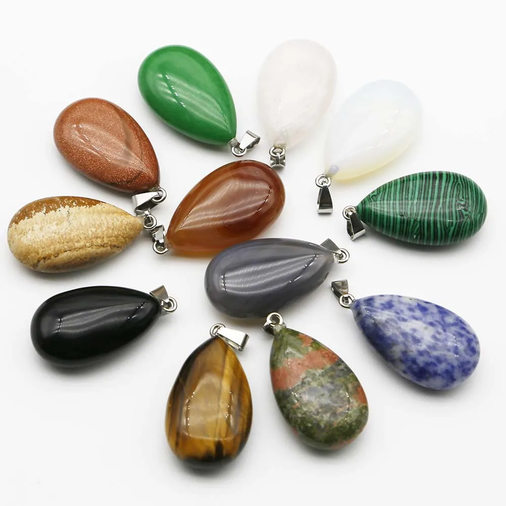 Natural Semi Precious Stone Crystal Agate Pendant Water Drop Necklace Mineral Healing Charms Diy Making Jewelry Accessories 6Pcs