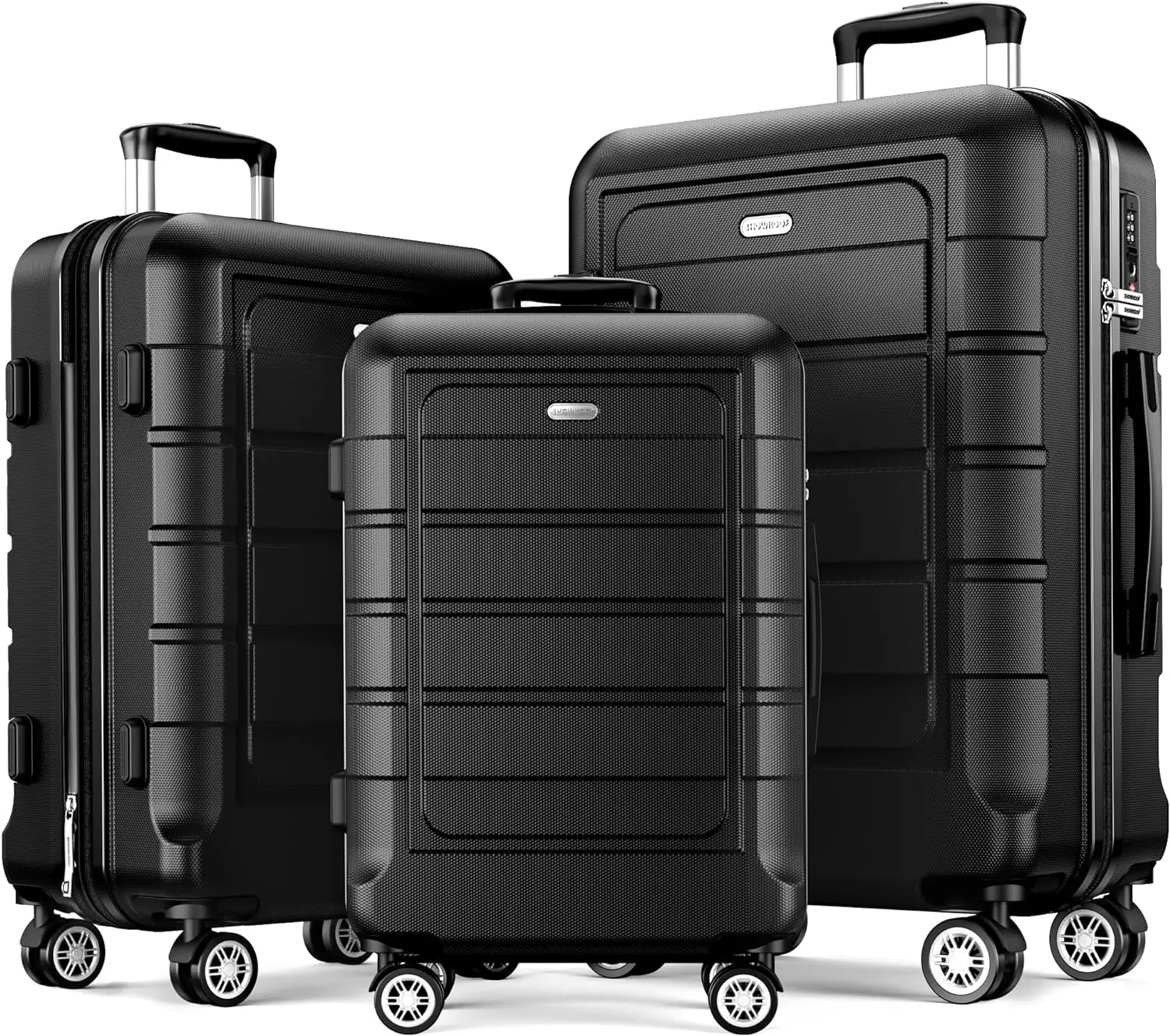 

SHOWKOO чемодан наборы расширяемый PC + ABS прочный чемодан Двойные колеса TSA замок 3 шт. черный