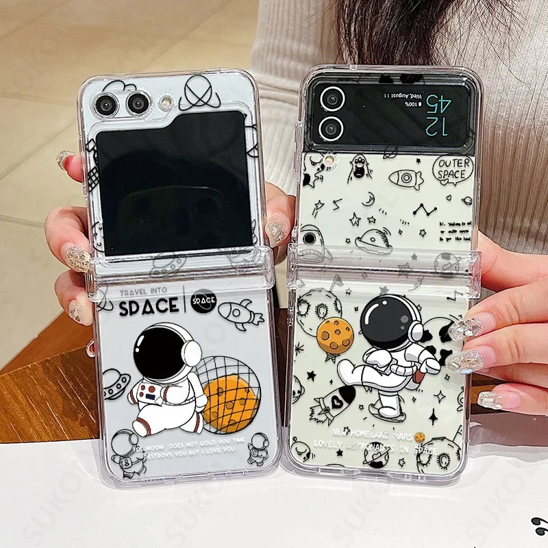 Per Samsung Galaxy Z Flip 5 Flip 4 Flip 3 Custodia Modello Astronauta Custodia Rigida Pieghevole Trasparente Antiurto Per Samsung Galaxy Z Flip 5