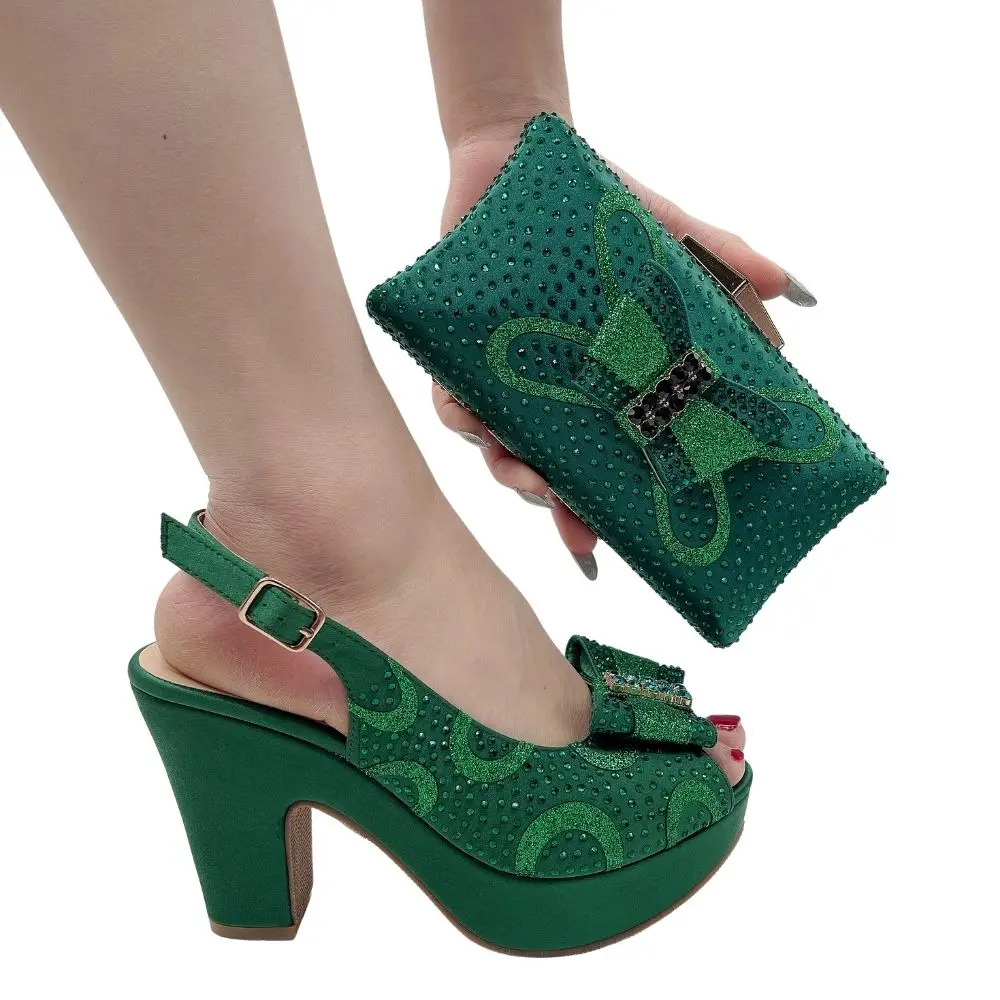 2022 Latest Green Color African Shoes With Matching Bags For Wedding Italian Summer Style Women and Handbag Set |