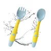 Baby Children Spoon Fork Set Soft Bendable Silicone Scoop Fork Kit Tableware Toddler Training Feeding Cutlery Utensil 4