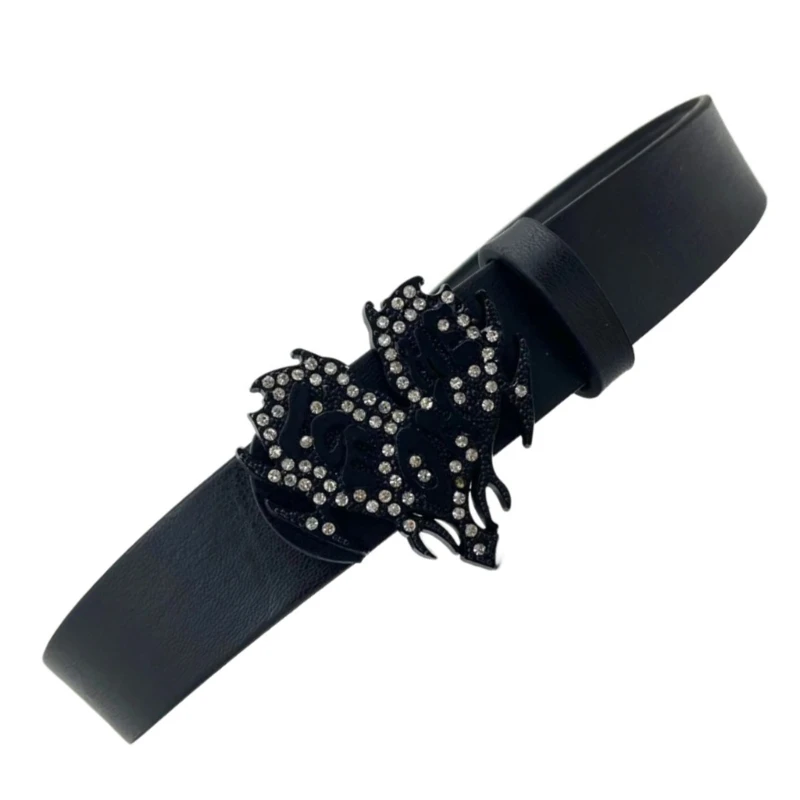 Love Buckles Belt for Women Rhinestones Buckles Waist Belt for Teens Girl PU Leather Women Jeans Pants