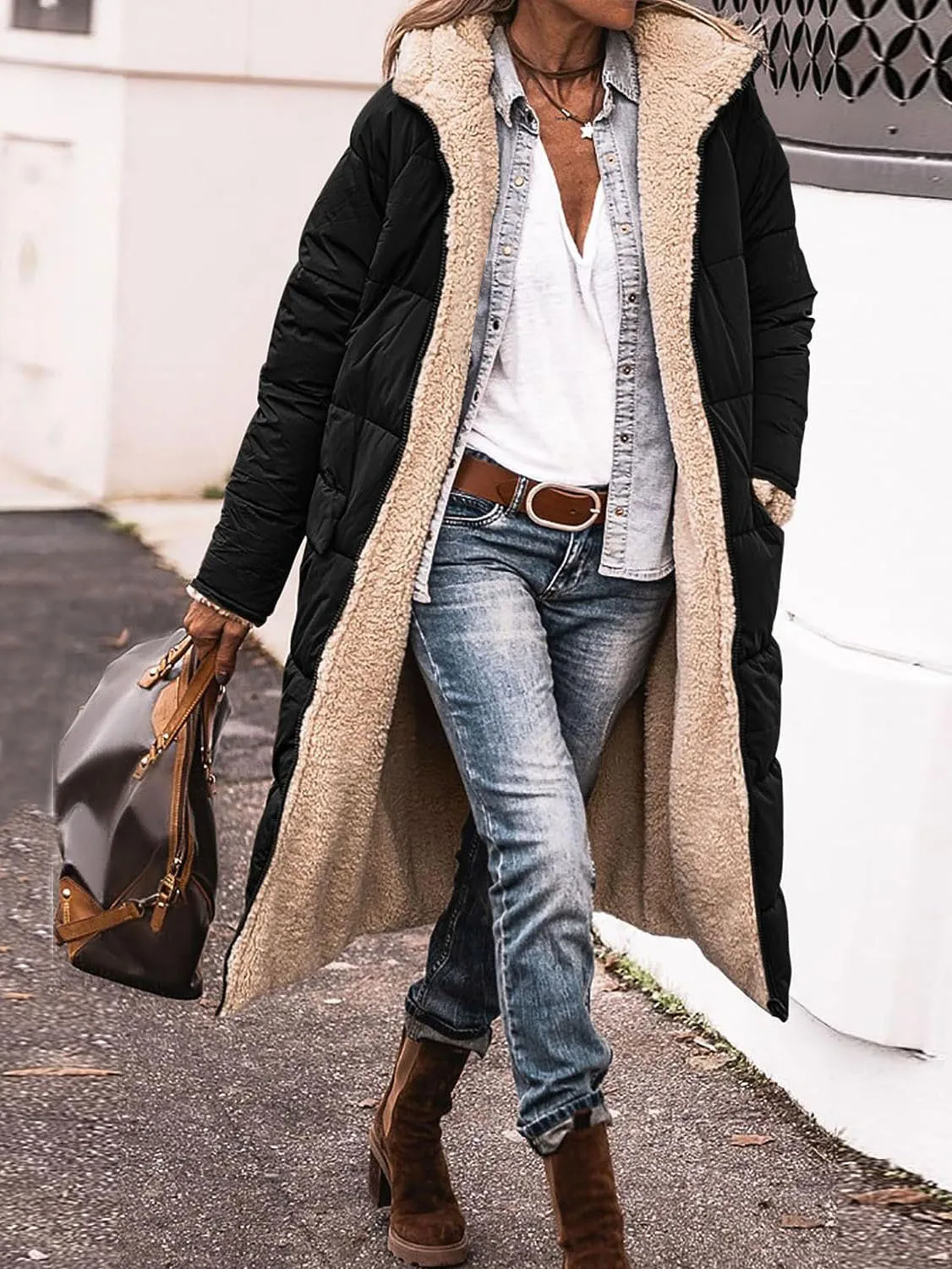 

Удлиненное плюшевое пальто с дополнительной толщиной, носится с обеих сторон для женской верхней одежды и зимней хлопковой куртки