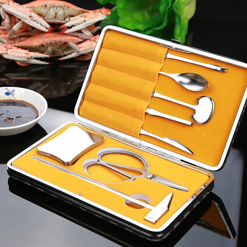 Crab tool home set crab clamp stainless steel open crab stripping and eating hairy special tool eight pieces