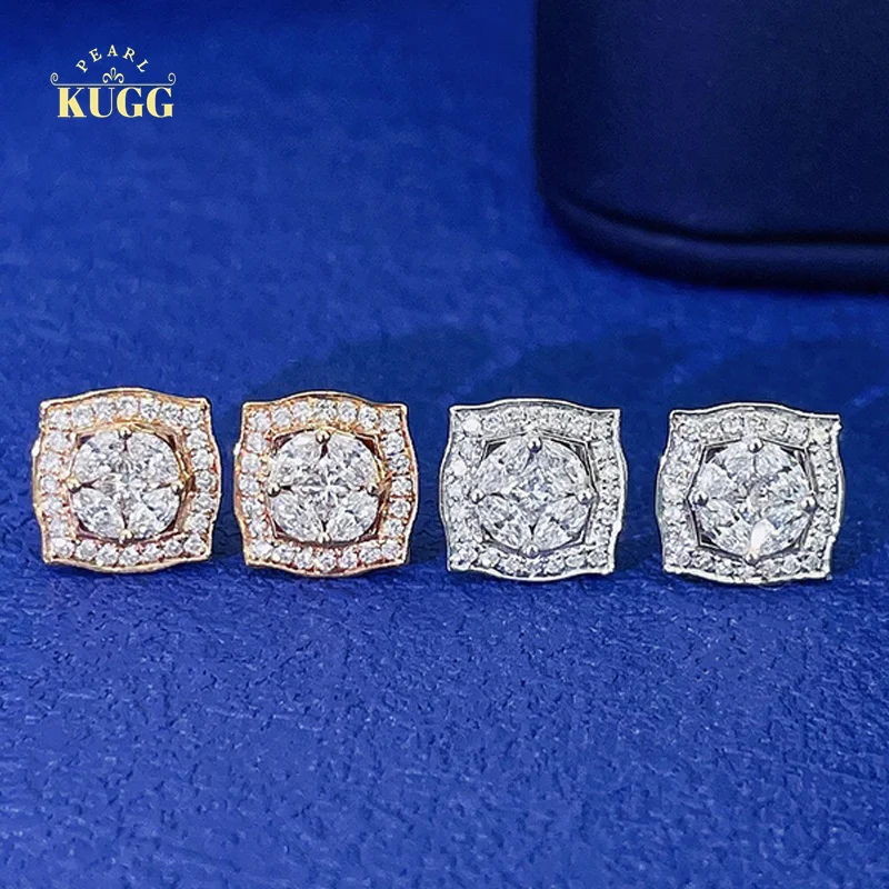 

KUGG 18K White or Rose Gold Earrings Real Natural Diamond Earrings Classic Sugar Design Party Jewelry for Women Wedding&Party