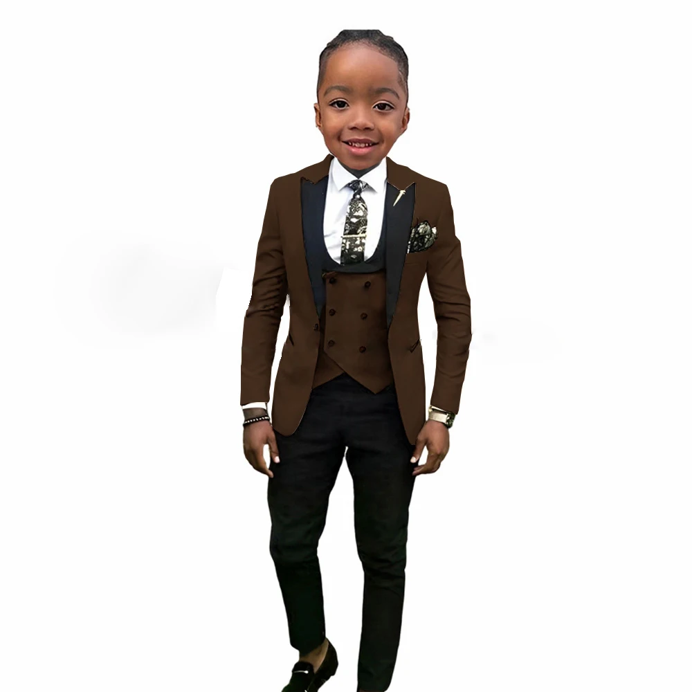 Boys Suit Peak Lapel 3 Pieces Jacket Vest Pants Splicing Formal Tuxedo Child Blazer Party Dress Wedding Set conjuntos de blazer