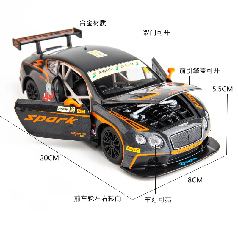 1:24 Bentley Continental GT3 Alloy Car Diecasts & Toy Vehicles Car Model Sound and light Pull back Car Toys For Kids Gifts 4
