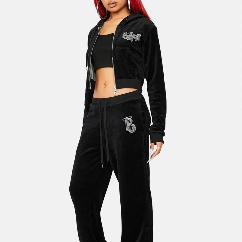 Damen Pullover y2k Vintage Street Hair Hoodie Rosa Kurzer Hoodie Strass Stoff Bedruckt Sport Damen Tops – Detail 5