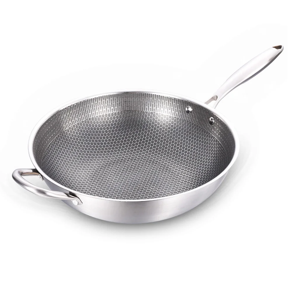 

New Stainless Steel Wok Honeycomb Non-stick Pan Without Oil Smoke Frying Pan Wok, Gas and Induction Cooker Kitchen Tool