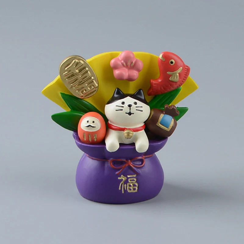 

Cute Cat Lucky Bag Carp Damour Budaoweng Figurines Resin Miniature Desktop Dollhouse Decoration Ornaments Models Blessing Gift