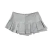 Mooyufon Fabric Y2K Mini Skirt Women Low Waist Wide Pleat Light Grey Sexy Vintage A-line Pleated Skirt Casual Skort Summer 2