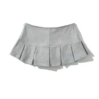 Mooyufon Fabric Y2K Mini Skirt Women Low Waist Wide Pleat Light Grey Sexy Vintage A-line Pleated Skirt Casual Skort Summer 2