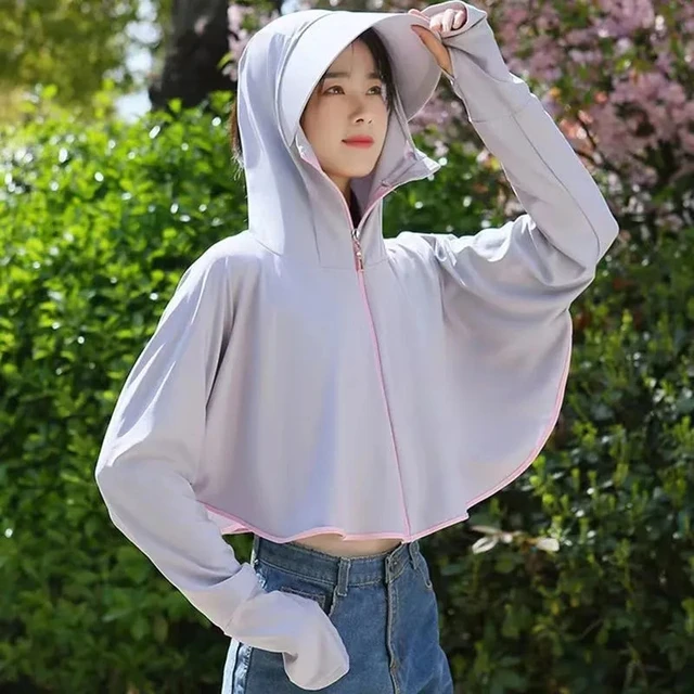 Chapeau de Protection contre le soleil pour femmes, vêtements d'été en soie  glacée, Protection UV pour cyclisme en plein air, manteau court respirant,  veste de Protection solaire - AliExpress