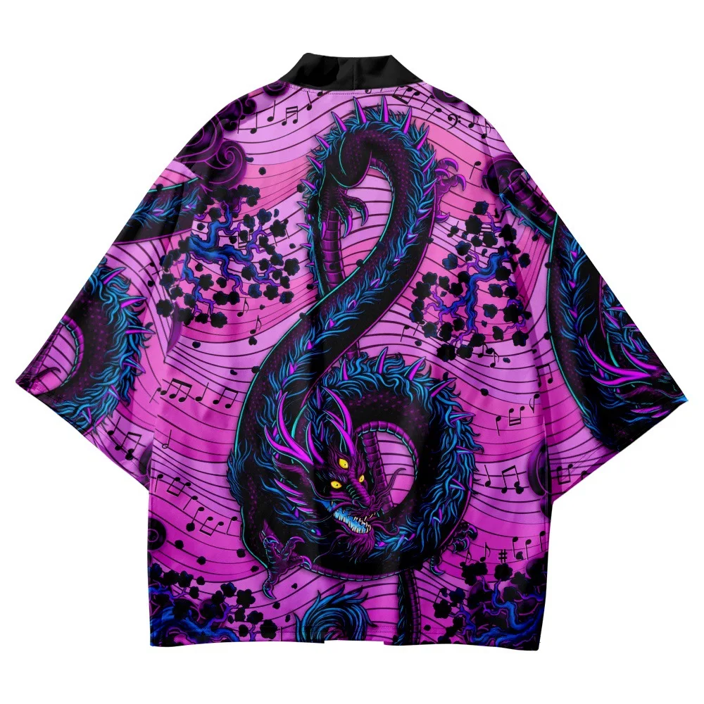 

Jacket Men's Kimono Streetwear Yukata Haori Dragon Print Cardigan And Shorts Set Samurai Clothing Japanese Blouse Shirt