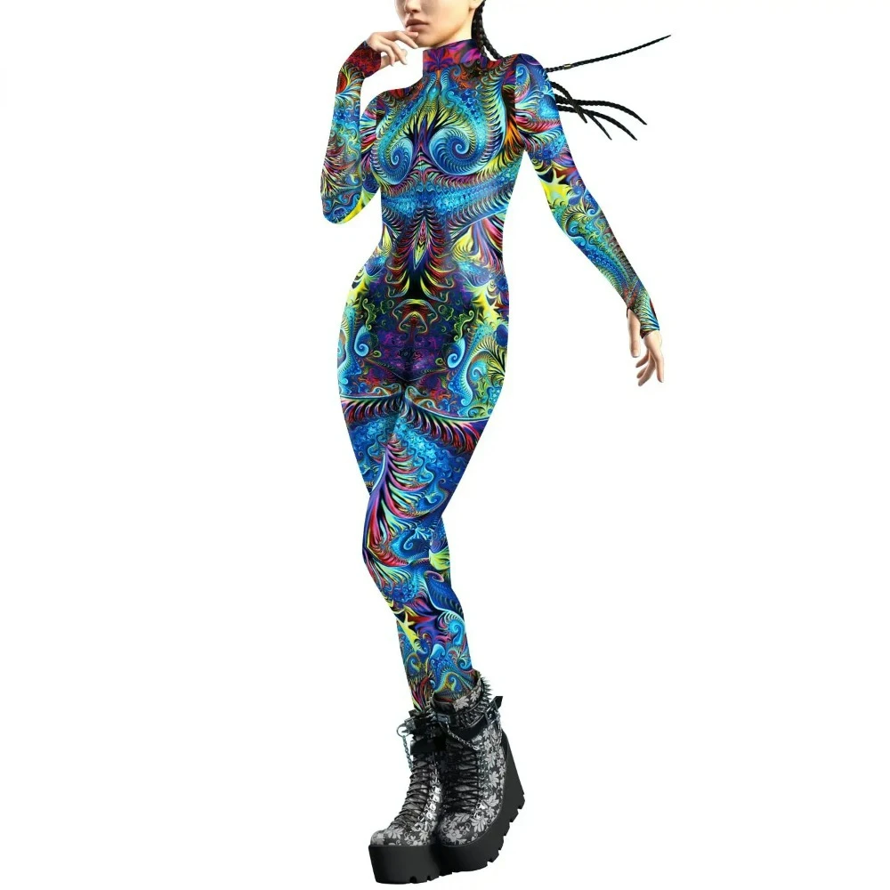 Teanoon Woman Man Sexy Zentai Suit 3D Printed Cosplay Costume Burning Festival Jumpsuit Halloween Party Clothes Adult Costumes